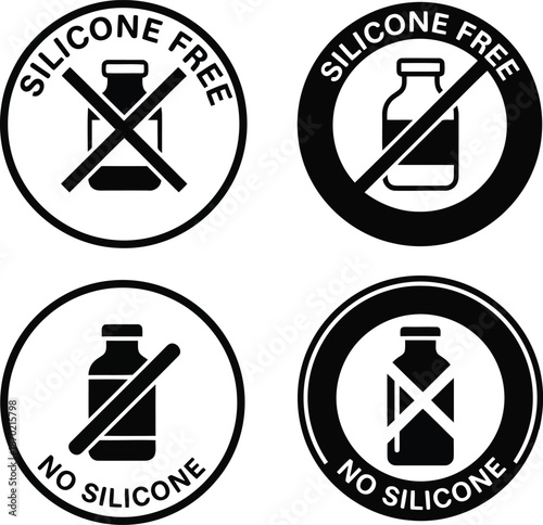 Silicone free product label icons set: no silicone ingredient badge for cosmetics packaging