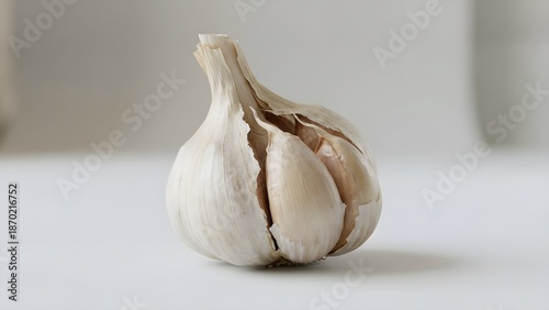 Wallpaper Mural Garlic bulb on a white surface, viewed from the front with a blurred background Torontodigital.ca