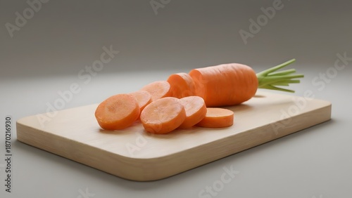 Wallpaper Mural Sliced carrots on a wooden cutting board with a whole carrot and green top Torontodigital.ca