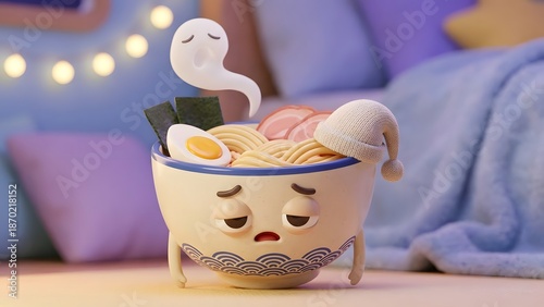 Wallpaper Mural A steaming bowl of ramen noodles on a cozy bedside table with a serene atmosphere Torontodigital.ca