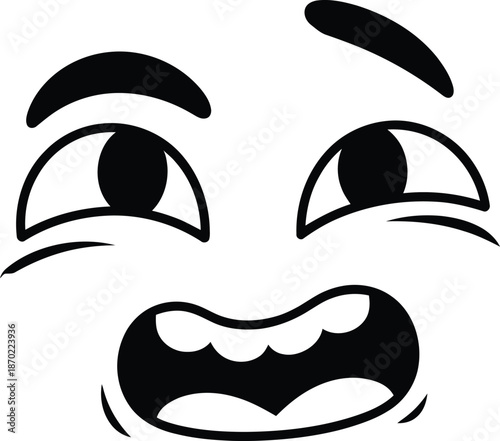 Cartoon Face with Wide Grin and Expressive Eyes