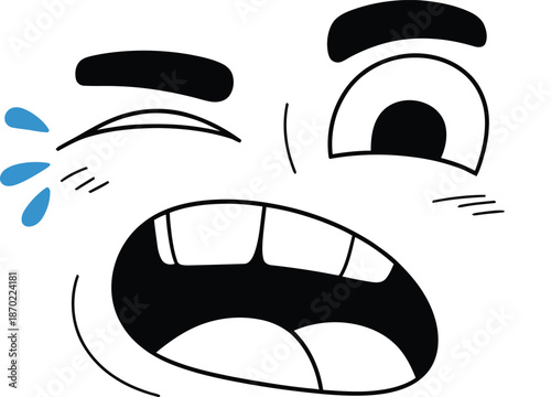 Cartoon Face Crying Tears of Laughter with Wide Open Mouth