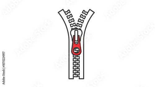 zipper with red slider on white background.