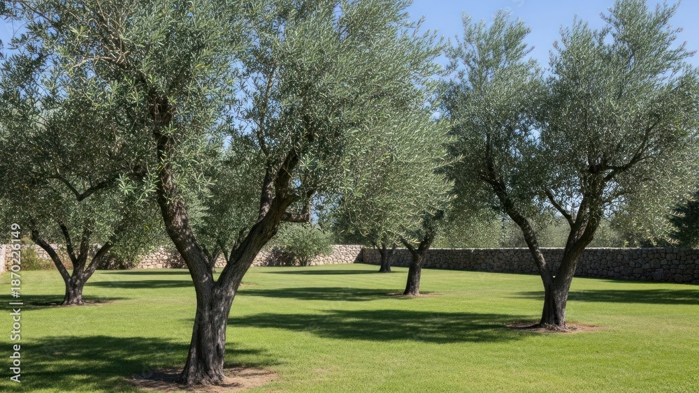 Obraz premium Olive Trees in a Green Field.