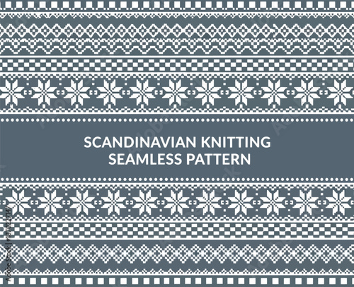 Nordic snowflake fair isle knit texture seamless pattern decorative winter textile background vector
