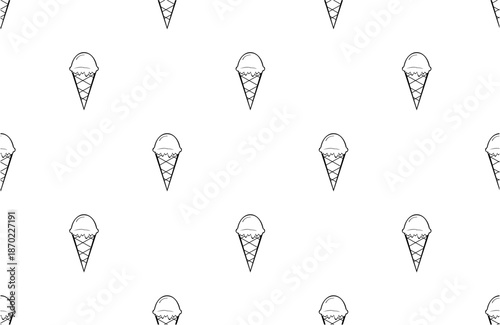 seamless pattern with ice cream cone black outline