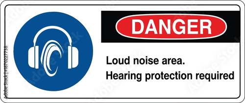 Danger loud noise area hearing protection required safety sign icon alert symbol vector