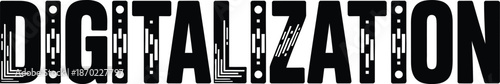 Bold Black Text "DIGITALIZATION" with Geometric Accents