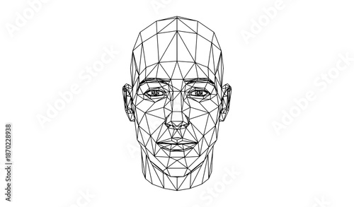 Polygonal 3D Male Head Vector Illustration EPS8 Outline