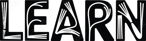 The Word "LEARN" Stylized with Open Books and Pages