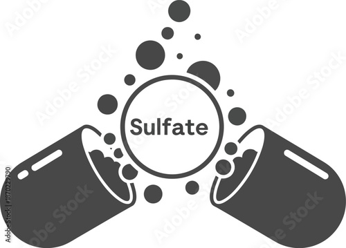 Open capsule releasing bubbles labeled sulfate pharmaceutical chemical compound medical icon abstract concept vector