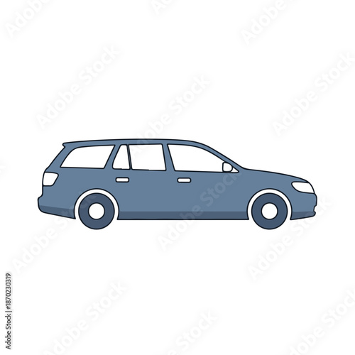 blue station wagon vehicle side view on white background
