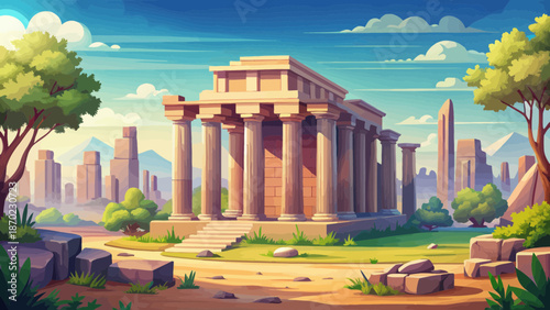 Ancient Greek Temple Ruins Under Bright Sunlight