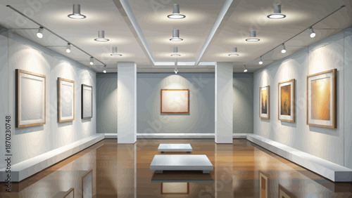 Art Gallery Interior with Modern Lighting and Display