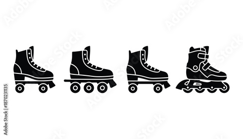 Roller skates different designs set inline quad traditional figure speed vector illustration sport icon