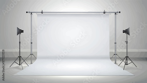 Empty Professional Photography Studio White Backdrop