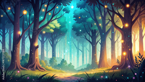 Enchanted Forest Path with Glowing Lights
