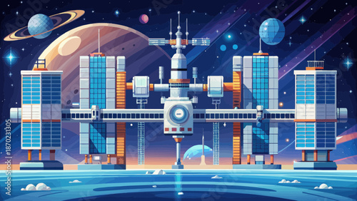Futuristic Space Station with Orbital Modules