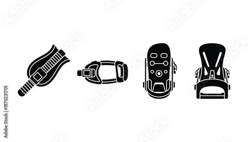 Snowboard binding vector icon set on transparent background design for winter sport equipment