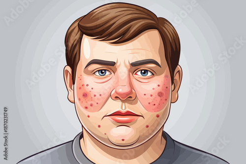 Man with prominent acne and skin irritation