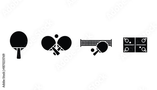 Table tennis vector icon set of table and racket silhouette on transparent background design