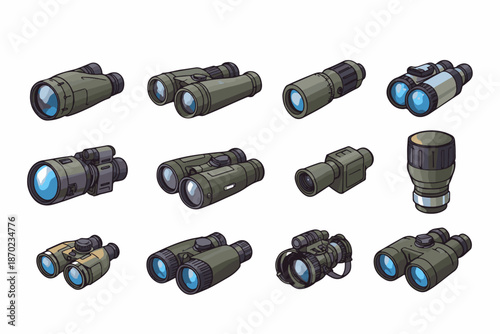 Set of Binocular optical equipment variant style different vector