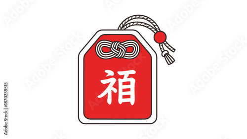 Traditional Japanese Omamori lucky charm, a vibrant red amulet symbolizing prosperity and fortune, ideal for cultural designs and spiritual themes
