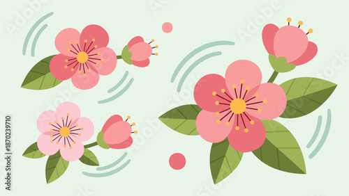 Pink Flowers Blooming with Green Leaves.