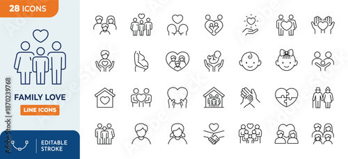 Family and Love line editable icons set. editable stroke. Vector illustration