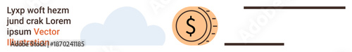 Cloud computing, online payments, financial technology, data storage, remote access, digital transactions. Coin with a dollar sign and a cloud. Cloud computing and online payments concept