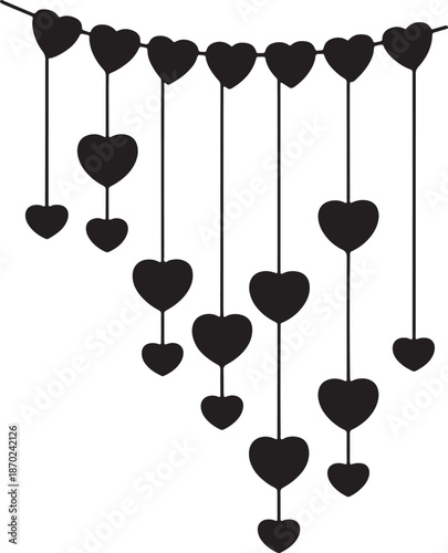 Heart string garland decoration with multiple dangling elements, romantic festive design