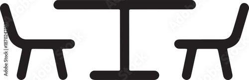 Minimalist cafe table and two chairs silhouette, simple outdoor furniture for restaurant terrace