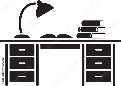 Study table with lamp and books vector icon design for education or learning concepts