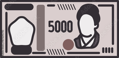 五千円札のイラスト。新五千札。紙幣。
