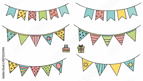 Colorful festive bunting flags and party decorations.