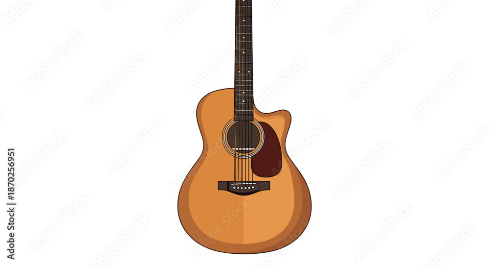 Obraz premium Classic wooden acoustic guitar with a cutaway body design, perfect for playing folk, country, or pop music styles.