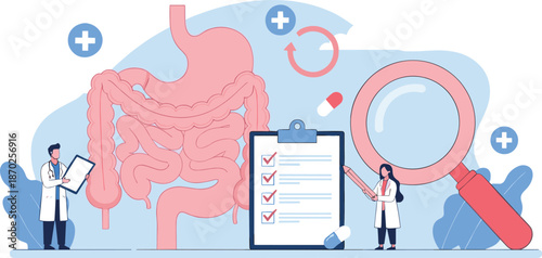 Gastroenterology Medical Checkup with Doctors Examining Digestive SystemGastroenterology Medical Checkup with Doctors Examining Digestive System