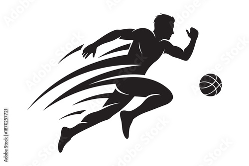 man in motion running with a ball in a dynamic pose with speed lines