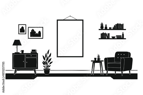 modern living room interior design with furniture and decor  empty wall for art