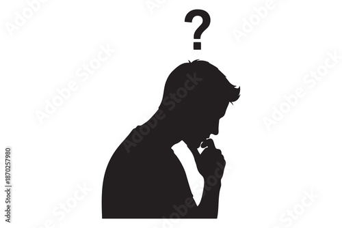 silhouette of a person with a question mark thinking confused  man in black thinking about something