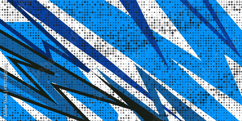 blue sports background with sharp lines and halftone texture design for racing theme design, sports jersey design