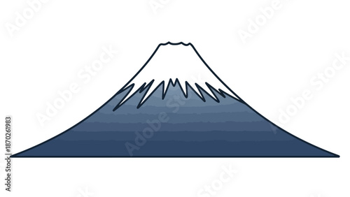 Beautiful minimalist vector art depicting a grand snow-capped volcanic mountain, an iconic natural landmark with a distinctive silhouette, ideal for various design projects