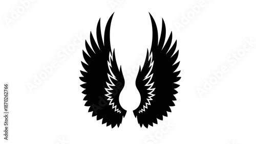 Black silhouette of outstretched wings on a white background.
