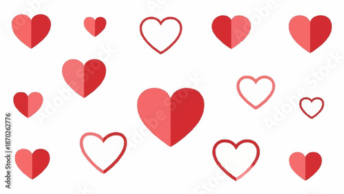 Collection of Red and White Hearts on a White Background.
