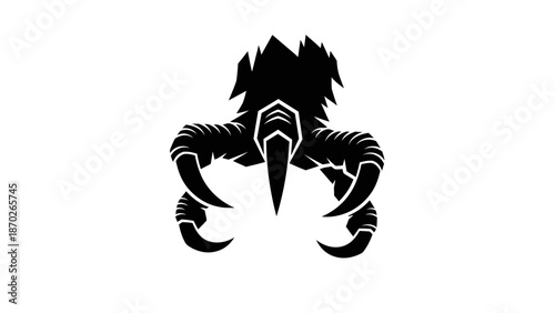 Black silhouette illustration of a bird with sharp beak and claws on white background