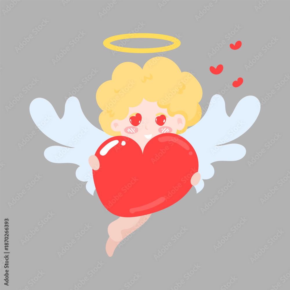 Obraz premium A cute cartoon cupid angel holding hearts to celebrate love and Valentine’s Day