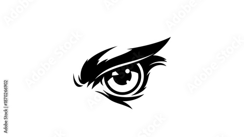 Close-up illustration of a human eye with detailed eyelashes and eyebrow on white