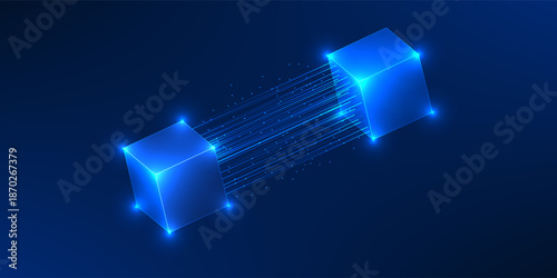 Blockchain Technology Data Transfer Network with Connected Blocks, Secure Digital Transaction System, Decentralized Ledger, Cryptocurrency Infrastructure, Fintech Innovation, Distributed Data Exchange