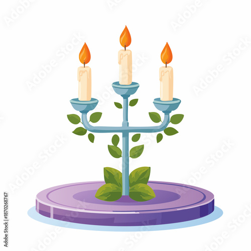 blue candelabra with three candles and leaves nyepi day.