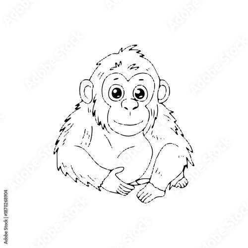 Kawaii baby orangutan vector black and white 
